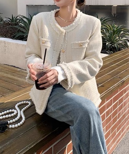 「DIAVEL」 ツイードジャケット M ホワイト レディース_画像8