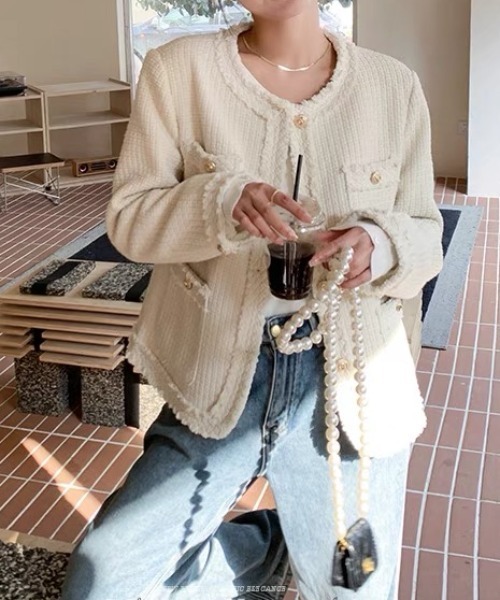 「DIAVEL」 ツイードジャケット M ホワイト レディース_画像9