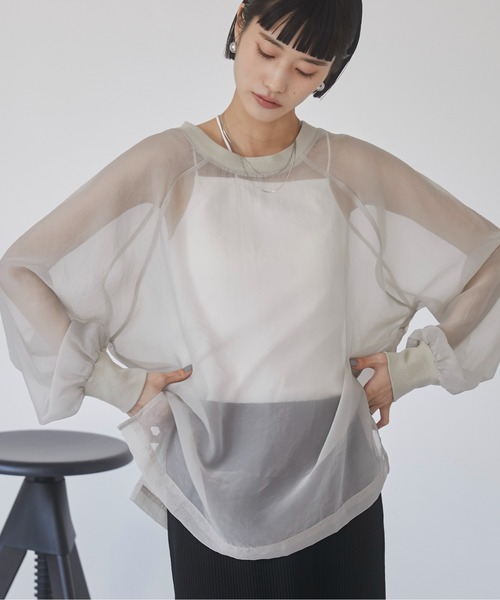 ANGIE tシャツ オーガンジー シアートップス/プルオーバー レディース 