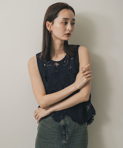 アーバンリサーチ　レースジレ　ベスト URBAN RESEARCH ベスト ジレ パッチワークレーストップス