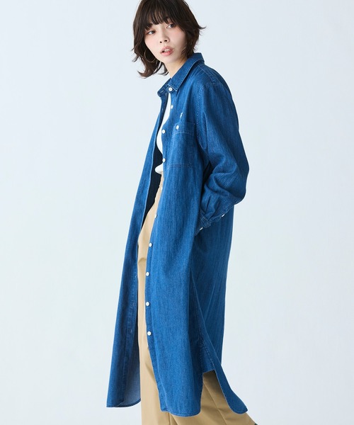 シャツワンピース ウエストベルト デニムシャツドレス ワンピース_4