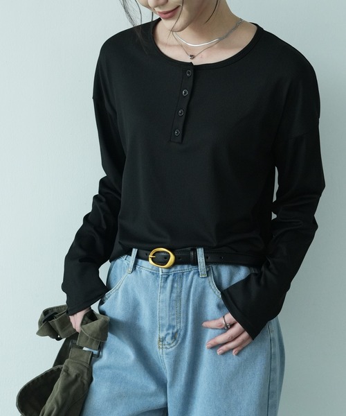 tシャツ 半袖／長袖展開 立体感サーマル レイヤードヘンリーネック薄手