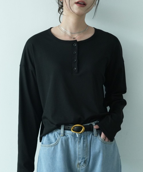 tシャツ 半袖／長袖展開 立体感サーマル レイヤードヘンリーネック薄手