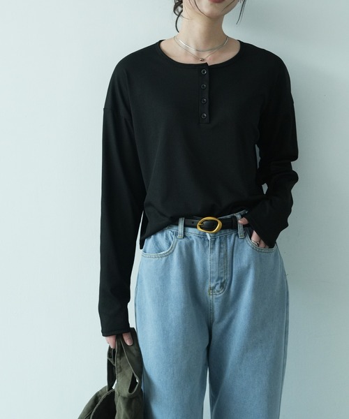 tシャツ 半袖／長袖展開 立体感サーマル レイヤードヘンリーネック薄手