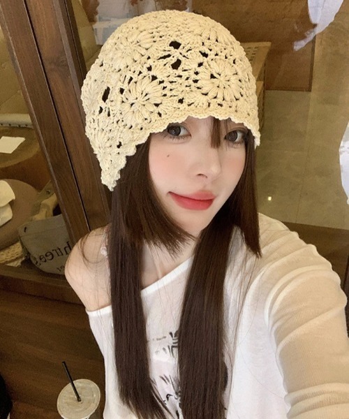 ウエディングハット　ニットキャップ　結婚式　帽子　手編み ウエディングハットニットキャップ結婚式帽子手編み