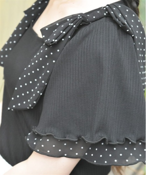 axes femme ビッグリボン 黒 半袖 カットソー レースリボン axes femme ビッグリボン 黒 半袖 カットソー レースリボン