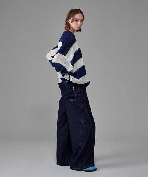 「ONCILY」 長袖ニット LARGE ネイビー メンズ_画像4