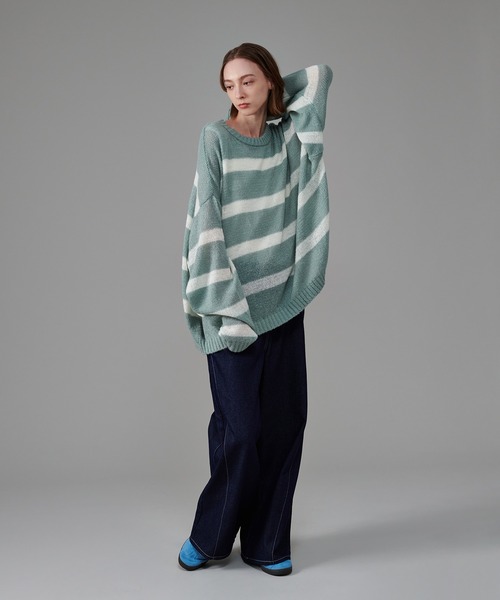 「ONCILY」 長袖ニット LARGE ネイビー メンズ_画像8