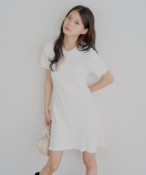 【新品】ポロニットワンピース ポロニットワンピース 半袖 ロングワンピ[品番：AGCW0006738