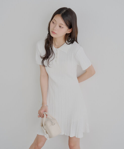 SANDRO プリーツニットボタンワンピース　ミニワンピース セール】限定展開 ニット ミニ ワンピース（ワンピース