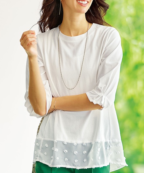 BELLUNA PLUS（ベルーナプラス） tシャツ 裾シアードット切替プル