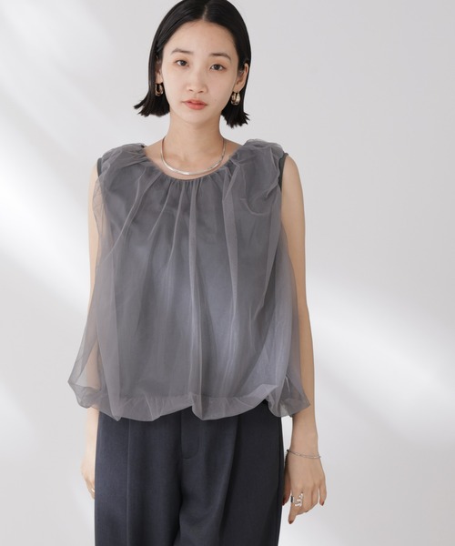tシャツ チュールレイヤードコクーンシルエットトップス レディース