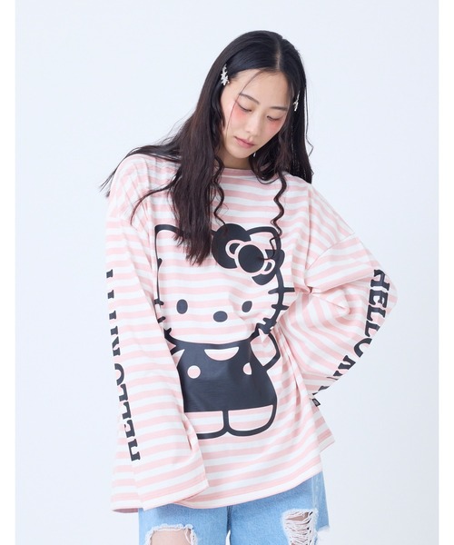 tシャツ /little sunny bite/HELLO KITTY x little sunny bite stripe long tee レディ