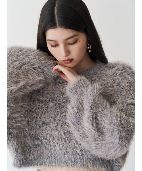 まみちゃん　eニット　グレー MURUA ニット セーター バイカラーMIXシャギーニット レディース