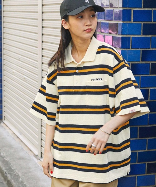 「MONO-MART」 「retock's」半袖ポロシャツ L ネイビー レディース