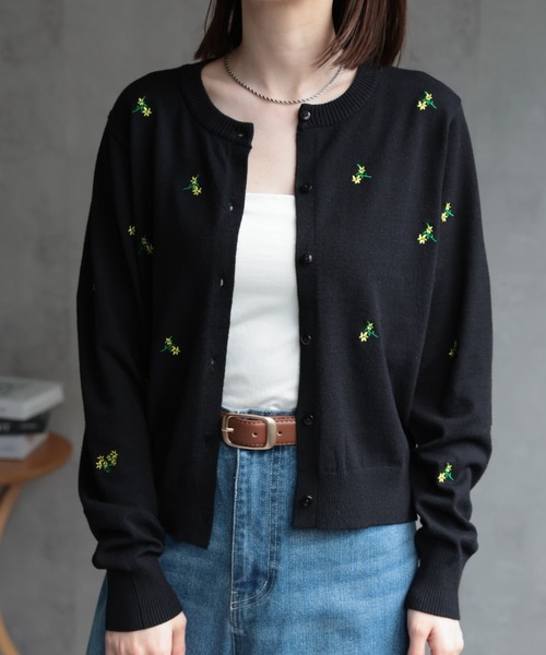 sakishimatokyo ニット セーター フラワー刺しゅう 長袖カーディガン