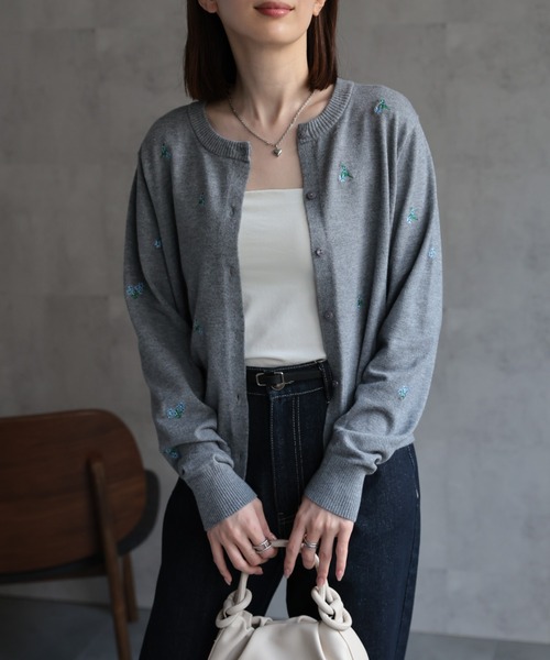 sakishimatokyo ニット セーター フラワー刺しゅう 長袖カーディガン