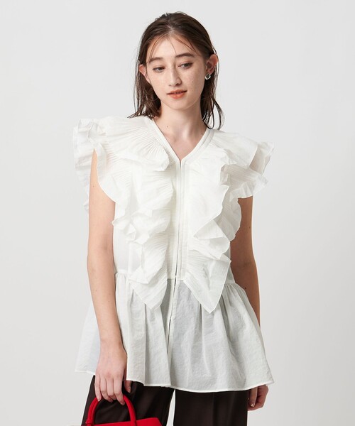 UNITED ARROWS ブラウス シャツ フリル ギャザー ウォッシャブル