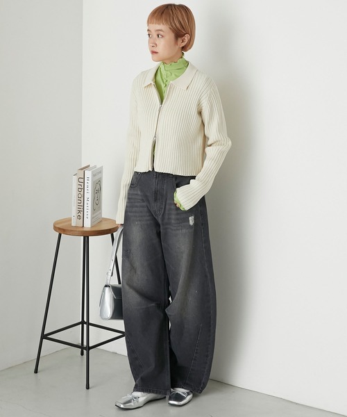 「forksy.」 加工デニムパンツ L ブルー レディース