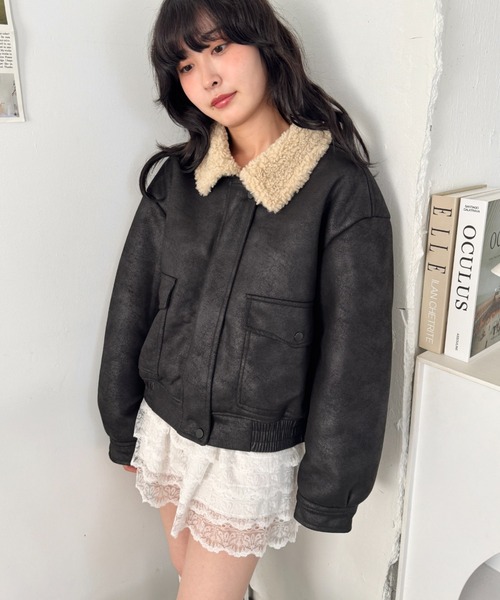 ヴィンテージ レザー スタジャン ブルゾン ジャケット ボアロゴ 中綿 防寒古着 13】ボア襟脱着可能 G1 PUレザーブルゾン（ライダースジャケット