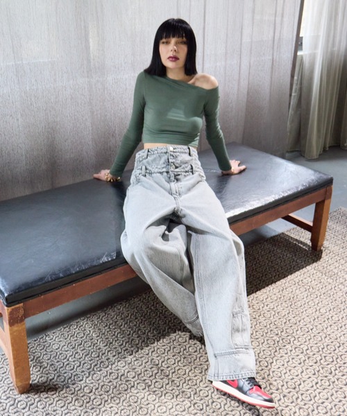 「WONEM」 加工デニムパンツ 1 ブラック レディース