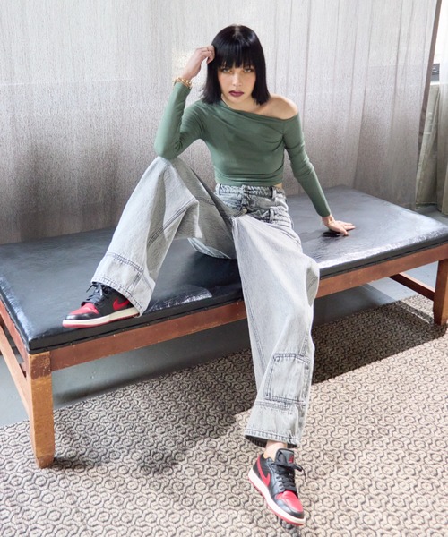 「WONEM」 加工デニムパンツ 1 ブラック レディース
