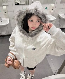 LADY LIKE（レディライク） パーカー 裏起毛ファー付きフードゆったり 