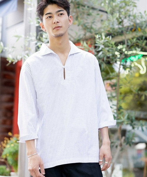 「Beno」 7分袖シャツ M ライトベージュ メンズ_画像2