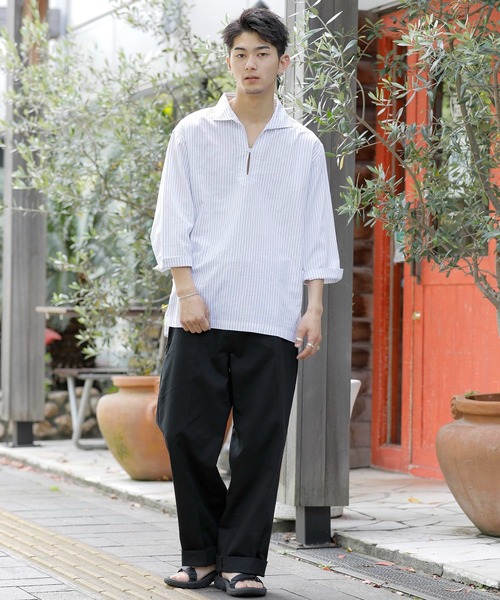 「Beno」 7分袖シャツ M ライトベージュ メンズ_画像3