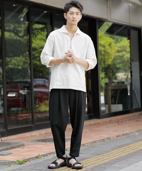 「Beno」 7分袖シャツ M ライトベージュ メンズ_画像7