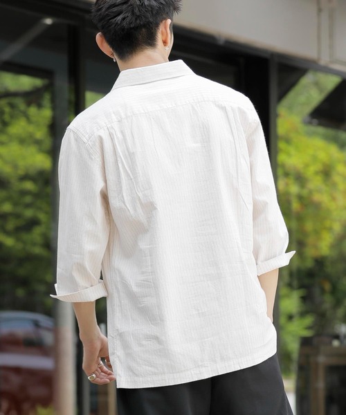 「Beno」 7分袖シャツ M ライトベージュ メンズ_画像8