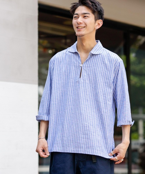 「Beno」 7分袖シャツ M ライトベージュ メンズ_画像9