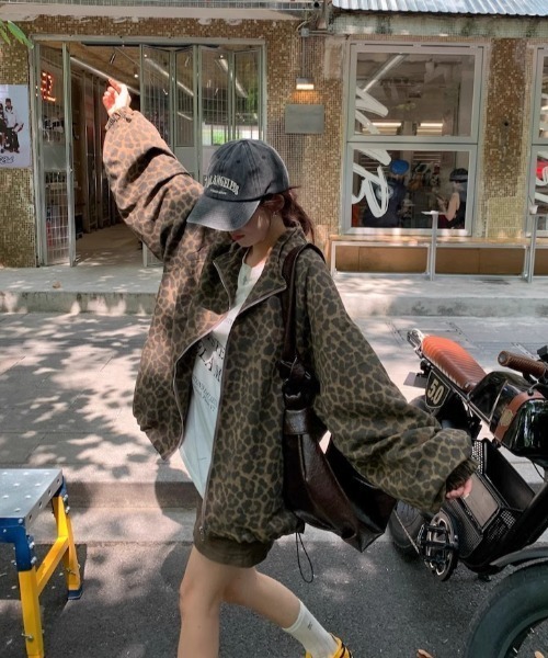 ブルゾン アウター レオパード柄オーバーサイズブルゾン レディース