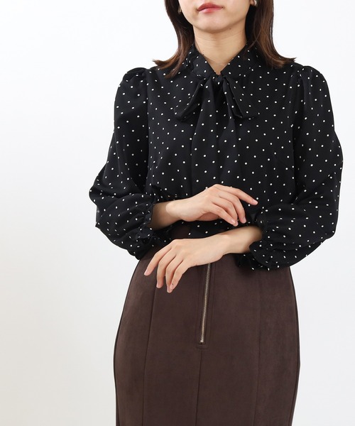 【umii908】45R ウール100% ドット柄 インディゴ縮絨ウールブラウス 45R北海道本裏毛の908スタジアム（インディゴ 濃）: WOMEN｜45R