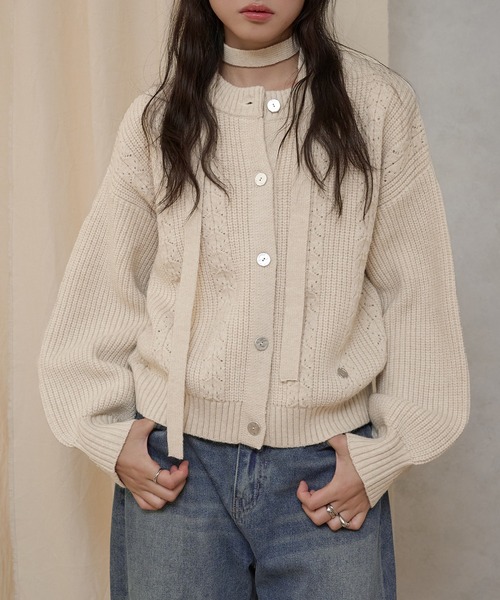 MUHET（ミュエータ） カーディガン jacquard crew neck cardigan