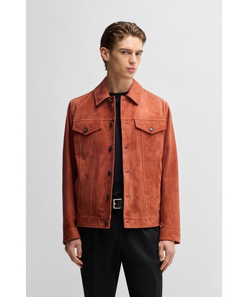 美品 HUGO BOSS スエードジャケット ゴートスキン レザーシャツ L相当 美品 HUGO BOSS スエードジャケット ゴートスキン レザーシャツ L相当