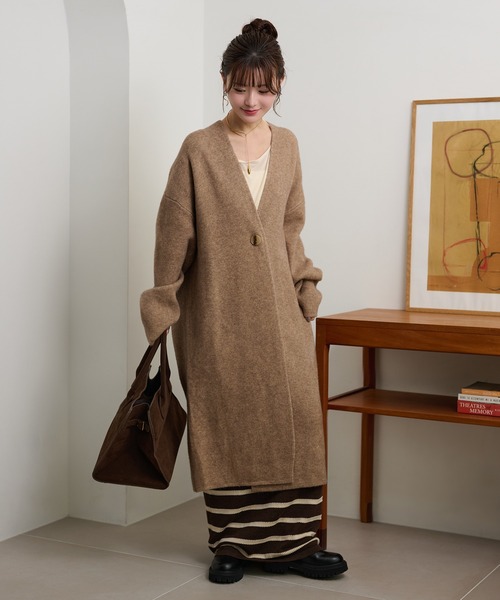 ノーカラーコート コート no collar v neck long coat /ノーカラーV 
