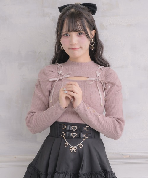 あき です★ コットン レースアップ セーター KOEISTORE（コウエイストア） ニットトップス レディース 秋 冬 秋冬