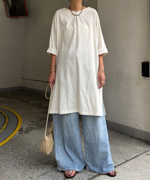 「LBC」 半袖ワンピース L ベージュ レディース_画像2