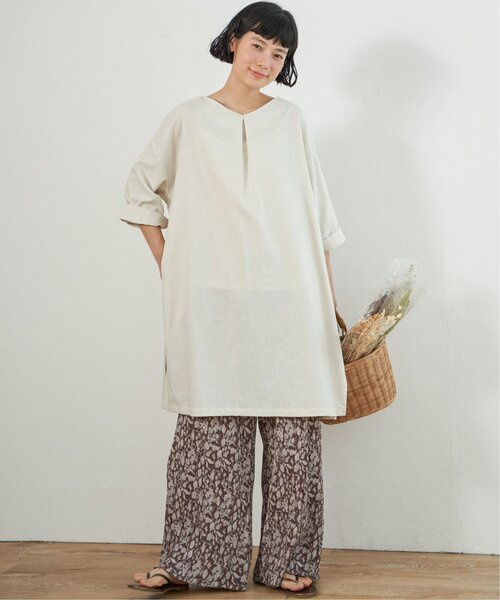 「LBC」 半袖ワンピース L ベージュ レディース_画像4