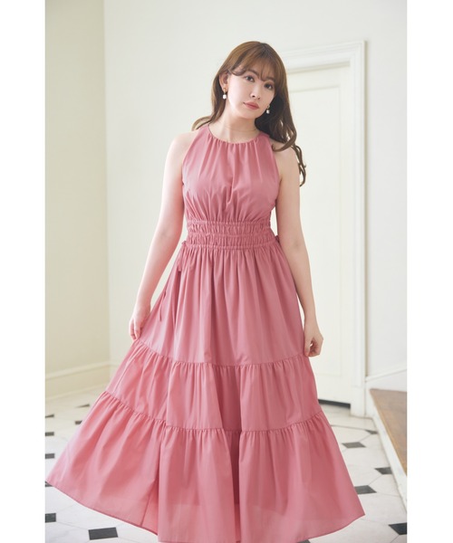 美品【 】バイカラー ワンピース ノースリーブ ピンク ノースリーブピンクレースミニワンピース – Salang