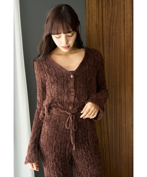 gelato pique パジャマ ルームウェア フェザー柄編みカーディガン