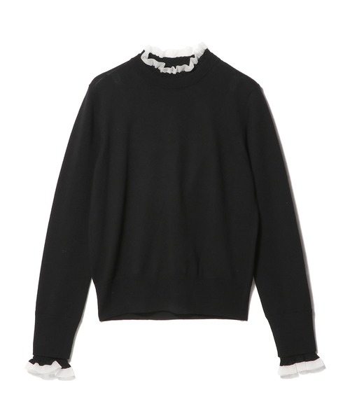 ESTNATION スモッキングフリルネックニット 黒 ESTNATION（エストネーション） ニット セーター ESTNATION