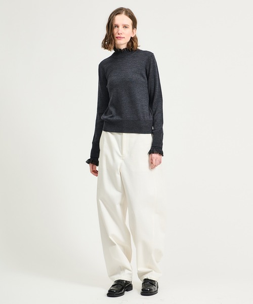 ESTNATION スモッキングフリルネックニット 黒 ESTNATION（エストネーション） ニット セーター ESTNATION