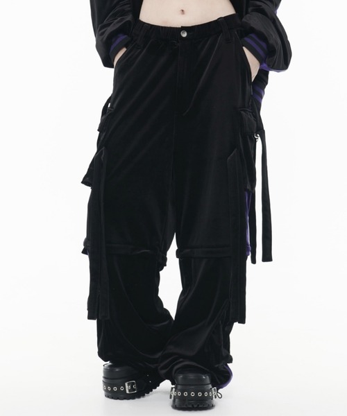 REFLEM ブラック カーゴパンツ フリーサイズ REFLEM（レフレム） カーゴパンツ FREE ブラック×パープル レディース