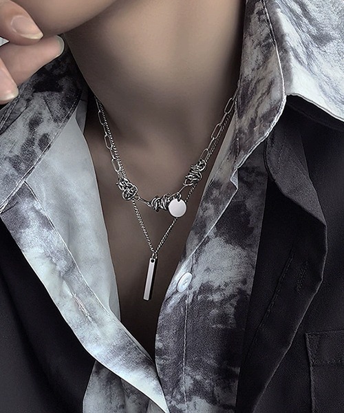 ALMO ネックレス 二連シルバーチェーンデザインネックレス/メンズ(T3