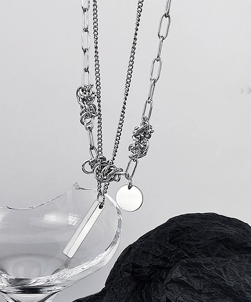 ALMO ネックレス 二連シルバーチェーンデザインネックレス/メンズ(T3