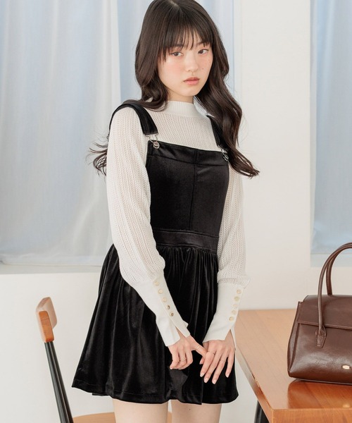 Heather（ヘザー） ジャンパースカート ベロアミニフレアサロペット