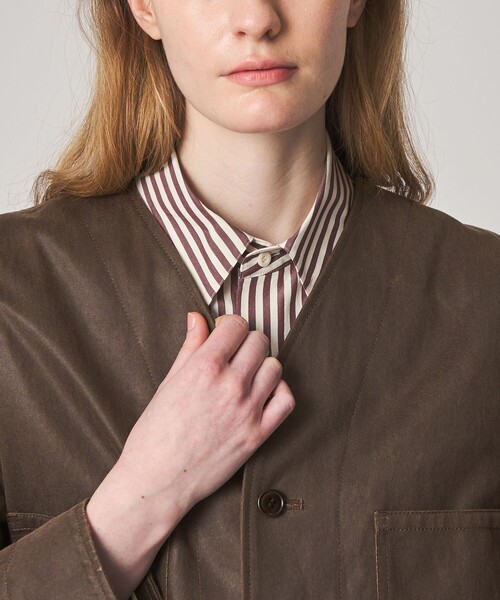 Steven Alan ノーカラージャケット XL Steven Alan＞チェック カシュクール シャツジャケット（ノーカラー