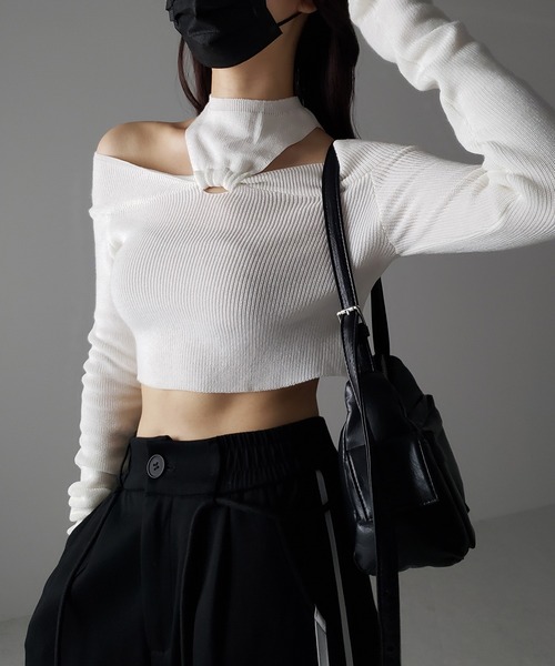 「me+em select」 長袖ニット FREE ホワイト レディース_画像9